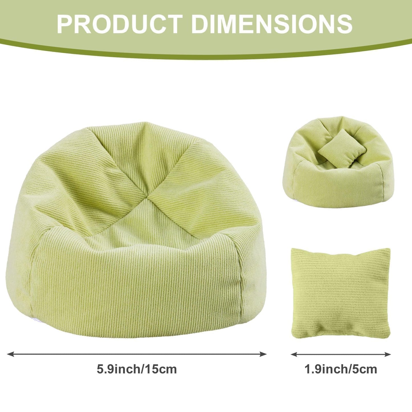 Doll Car Seat Compatible with Labubu, Handmade Bean Bag Chair for 5.9-6.7 inch Doll, Anti-Slip Bottom, Cute Doll Accessories for Display, Fans&Collectors Gifts, Durable Corduroy Fabric (Light Green)