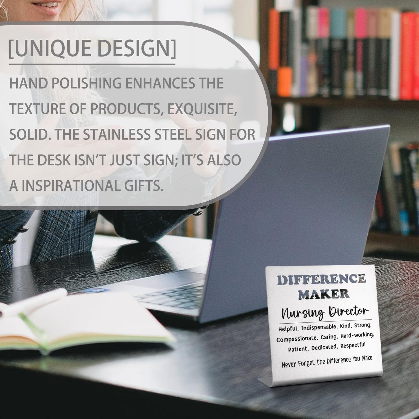 Nursing Director Appreciation Gifts, Difference Maker Desk Sign, Thank You Stainless Steel Plaque for Nurse Leader, Office Decor Gift for Nursing Director Mentor Boss bke70