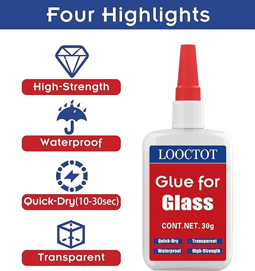 LOOCTOT 30g Glass Glue, Acrylic Adhesive, Super Instant Glue Bonding Between