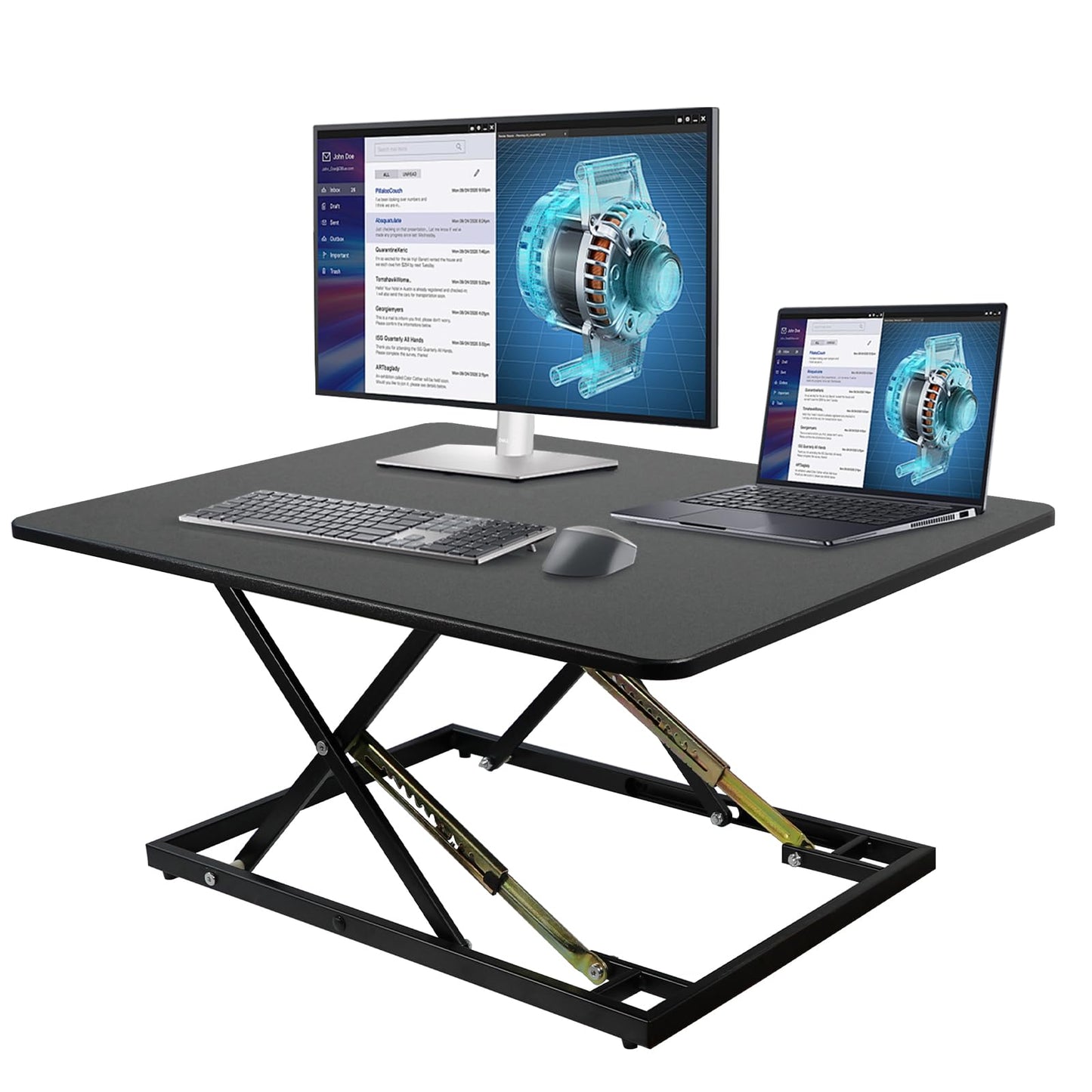 STANDNEE 32in Desk Riser for Standing or Sitting, Large Standing Desk Converter, Height Adjustable Sit Stand Desk Converter, Fully Assembled Monitor Laptop Riser Workstation for Home Office, Black
