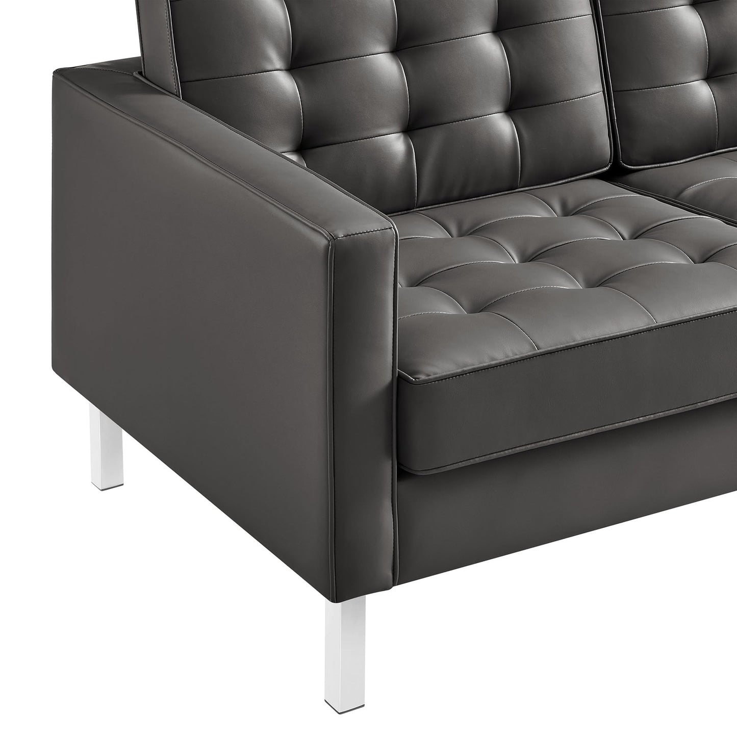 Modway Loft Tufted Button Faux Leather Upholstered Loveseat in Silver Gray