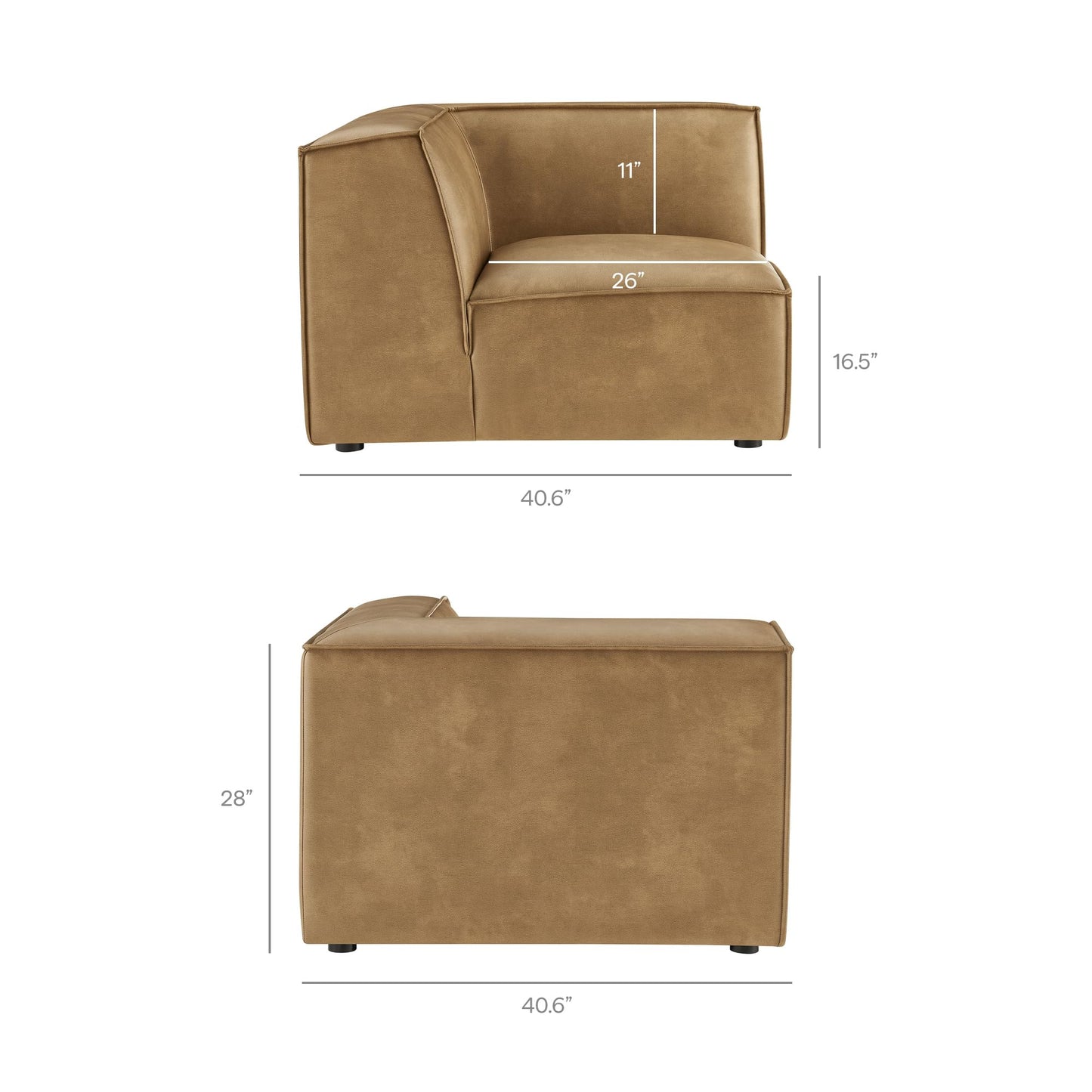 Modway Restore Faux Leather 6-Piece Modular U-Shaped Armless Sectional Sofa in Toast – Vegan Leather Couch with Left-Facing Chaise, Right-Facing Armless Chaise, and Two Armless Chairs