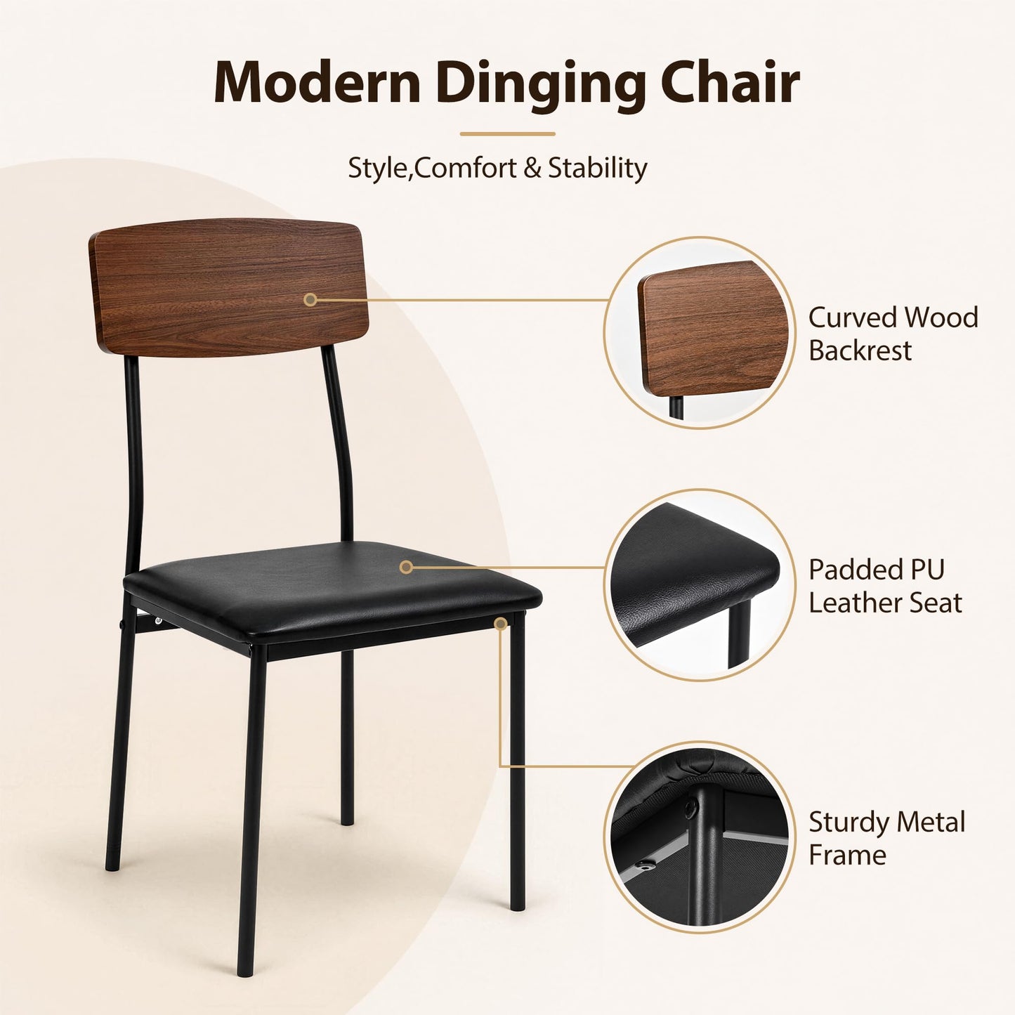 Fkhouse Dining Chair, Chair with Metal Frame, Brown and Black