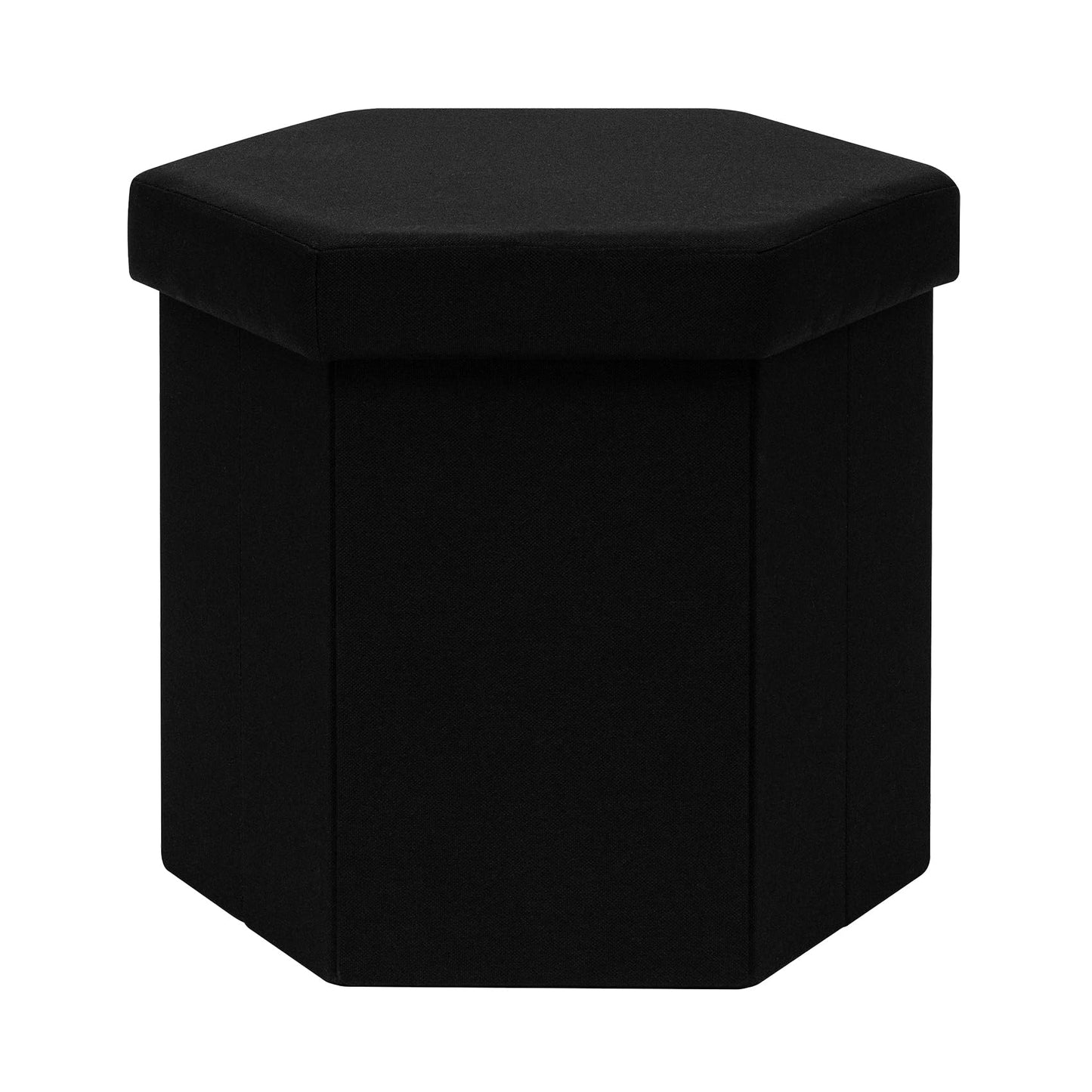 ZOLANOful Hexagon Storage Ottoman, Foldable Linen Footrest with Hidden Storage, Upholstered Ottoman Footstool for Living Room, Bedroom, Dorm, Entryway, 15 x 16.9 x 15 Inches, Black