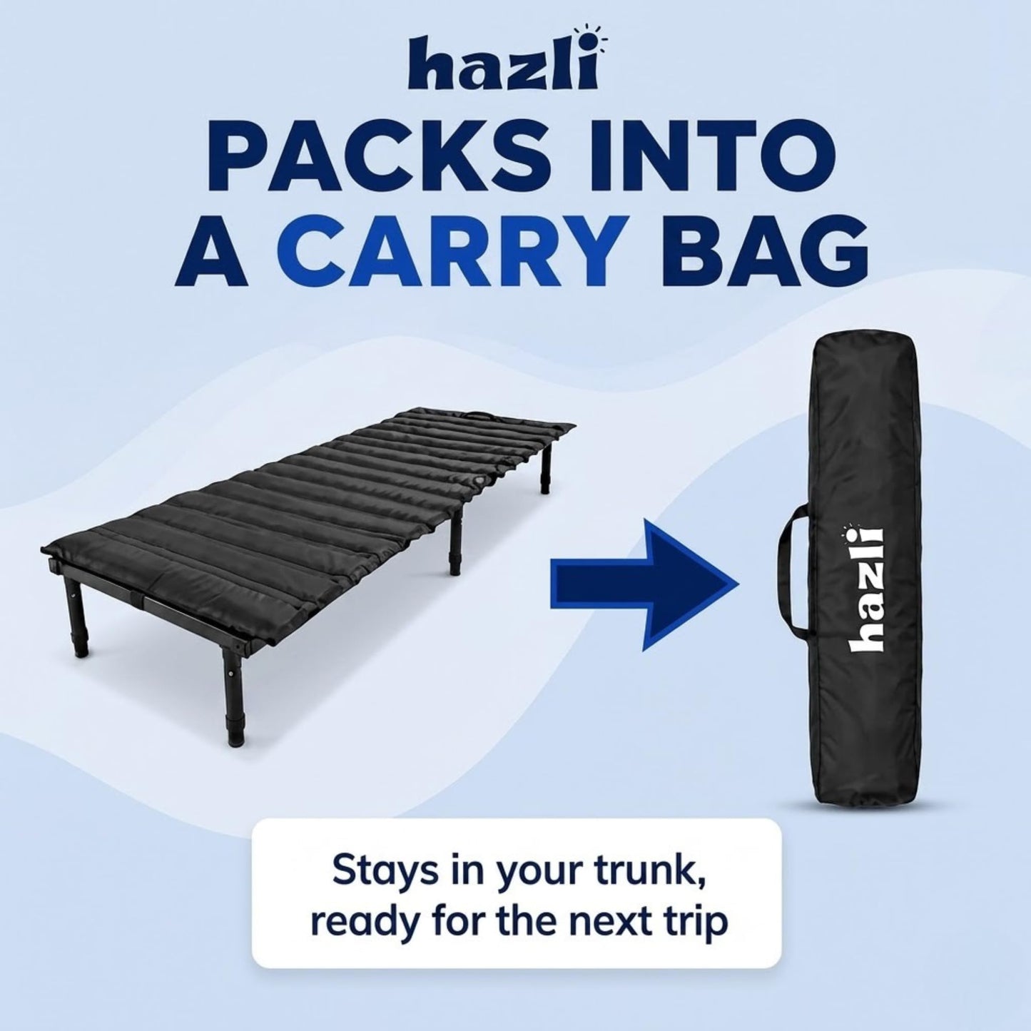 hazli Portable Car Bed for SUV Camping - Padded Sleeping Platform, Retractable 52"–72" to Fit More Vehicles, Adjustable Legs, 5-Minute Tool-Free Setup