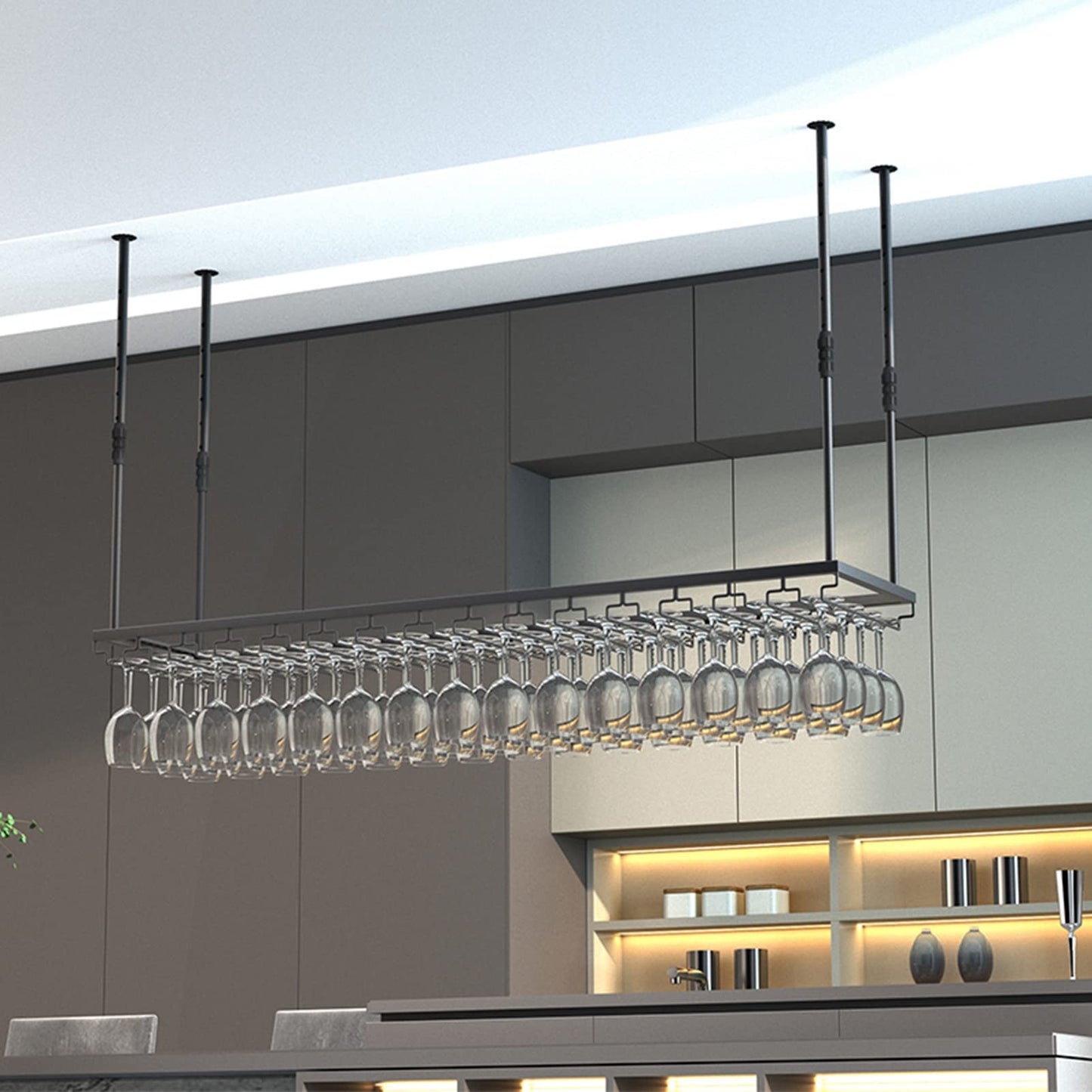 Industrial Ceiling Wine Racks,Hanging Wine Glass Holder Black Metal Goblets Storage Shelf Bar Restaurant Cafe Kitchen Organization Shelve (Size : 60x35cm)