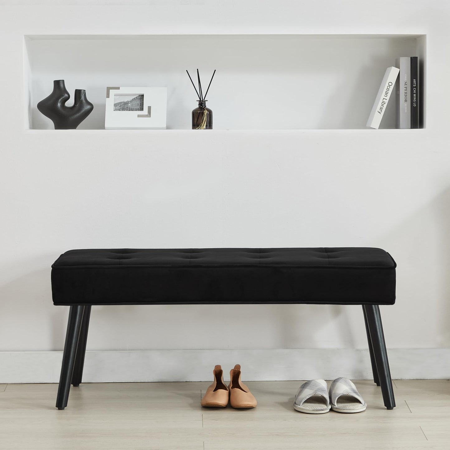 UDAX 40'' Upholstered Bench, Entryway Ottoman with Wooden Legs for Living Room, End of Bed Bench