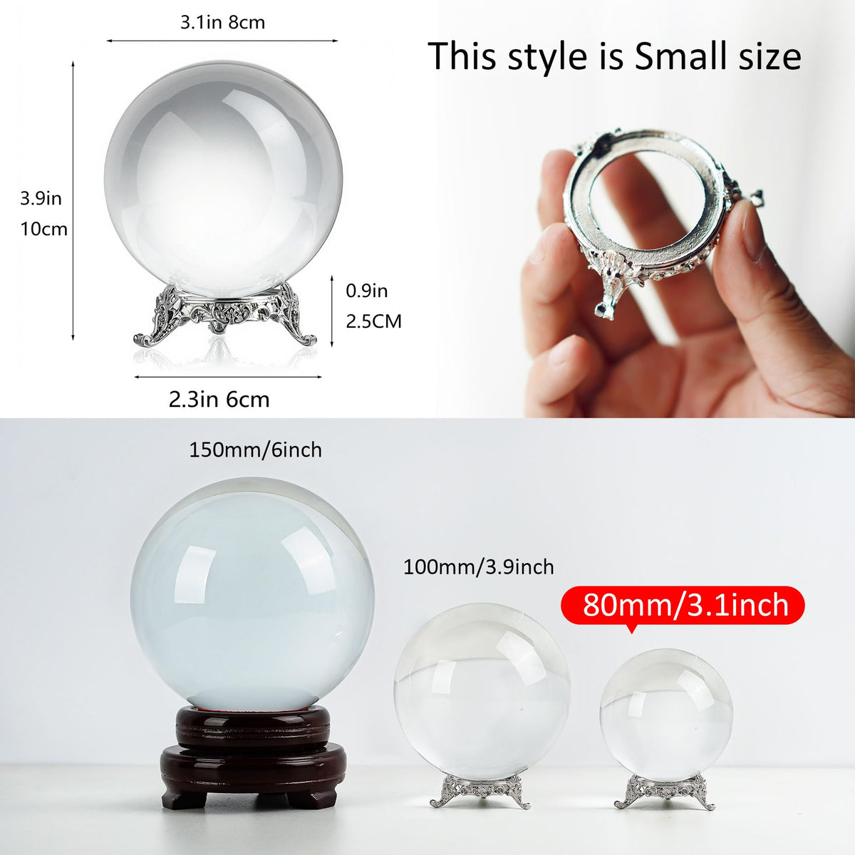 Crystal Pyramid Figurine and 80mm Clear Crystal Ball Bundle