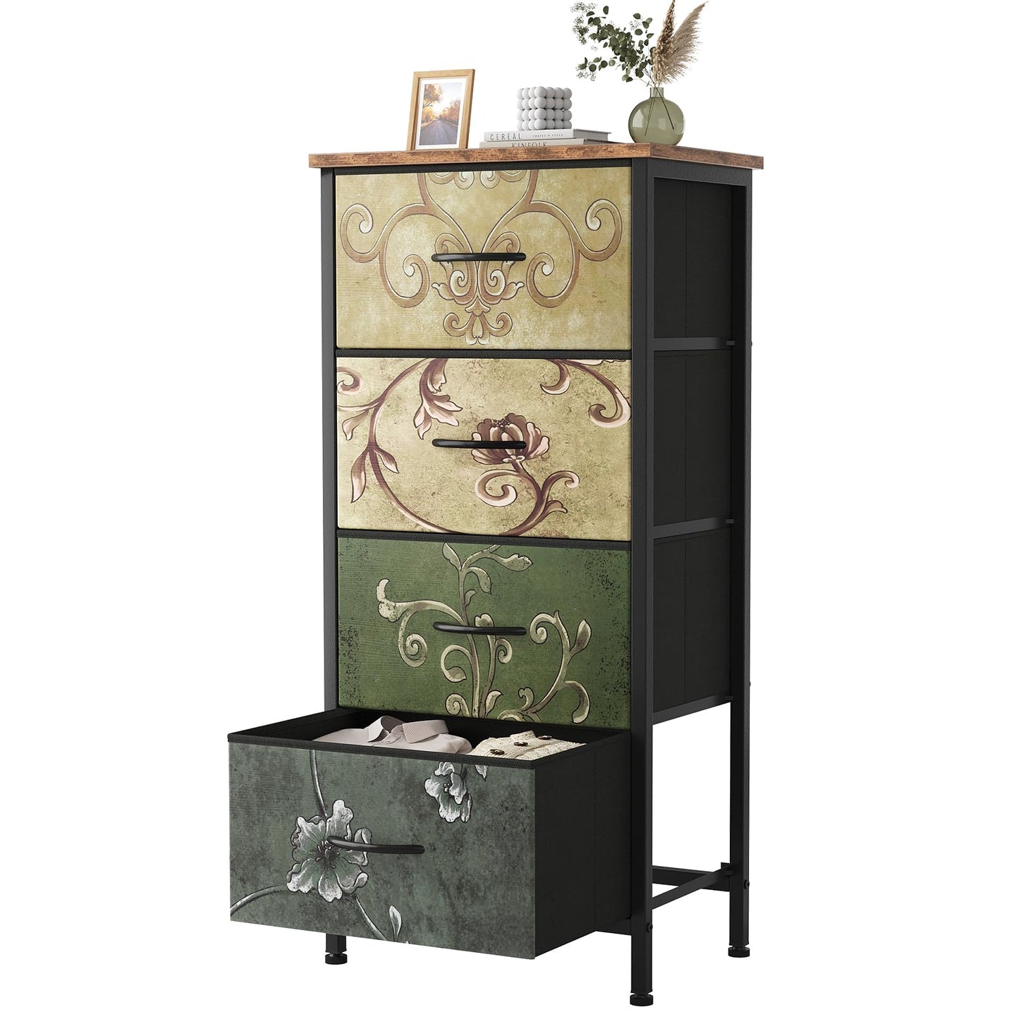 Sweetcrispy 4 Drawer Fabric Dresser Storage Tower Nightstand Chest