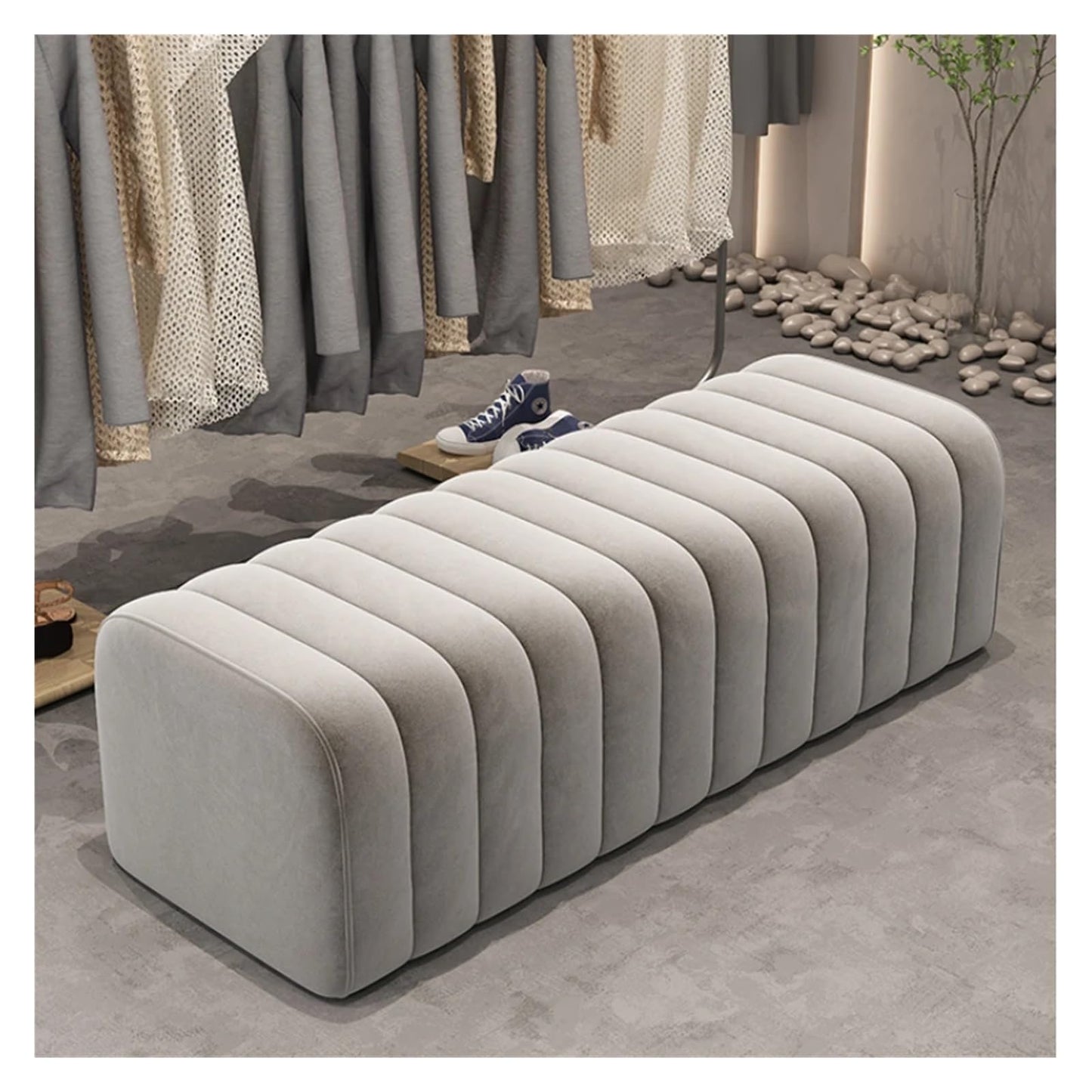 WENWENLEE Foot Stool Velvet Bench Entrance Shoe Bench Hotel Mall Hall Rests Feet Luxury Soft Footrest Room End of Bed Low Stool Furniture for Living Room, Bed(White Length 40CM)