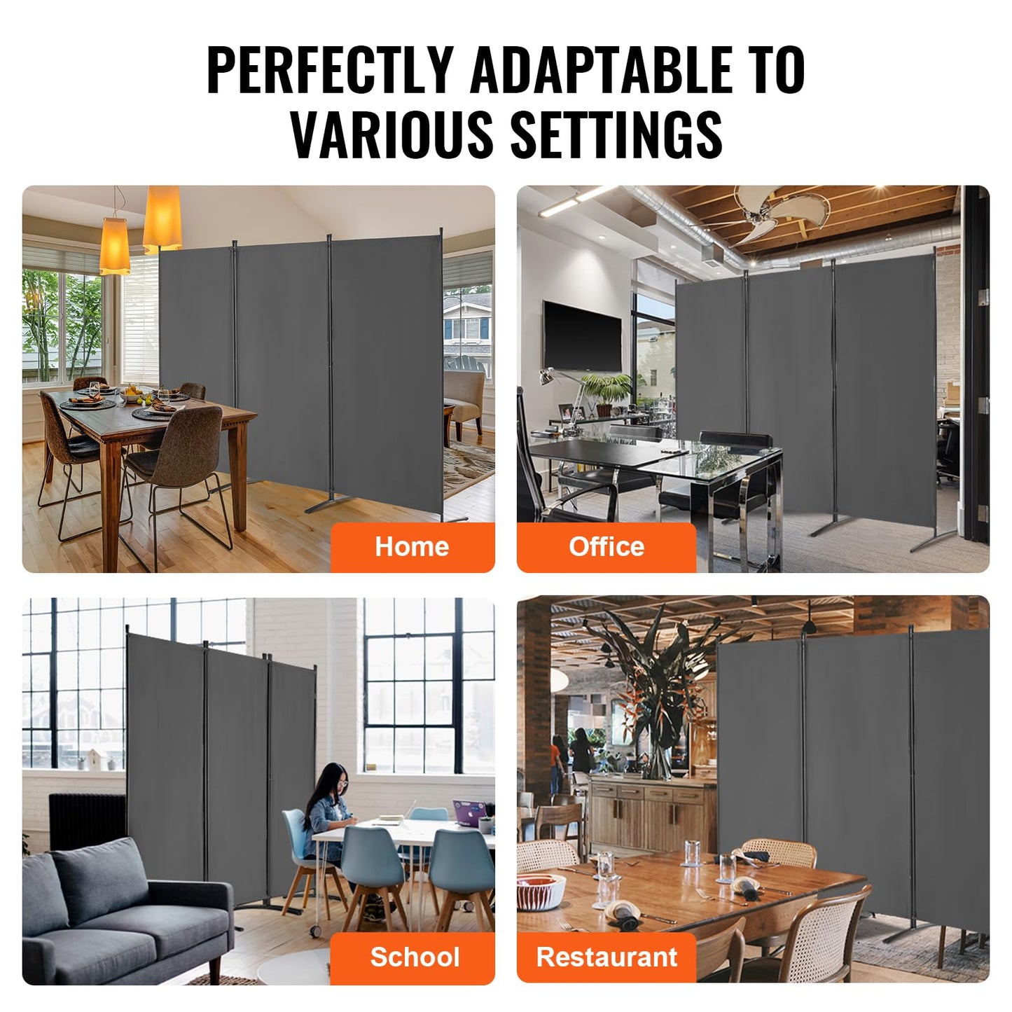 VEVOR Room Dividers, 3 Panel Room Divider, Folding Privacy Screen and Portable Partition Divider for Room Separation, Freestanding Room Partitions for Office, Bedroom, Study, Grey