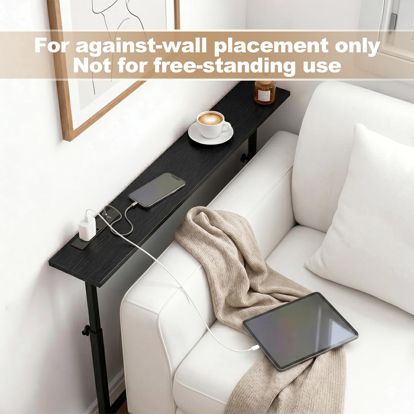 Faesun 33.5 Inch Behind Couch Table, 24"-32" Adjustable Height Range, Behind The Couch Table with Outlet, Adjustable Console Table, Narrow Long Sofa Table, for Living Room, Small Black