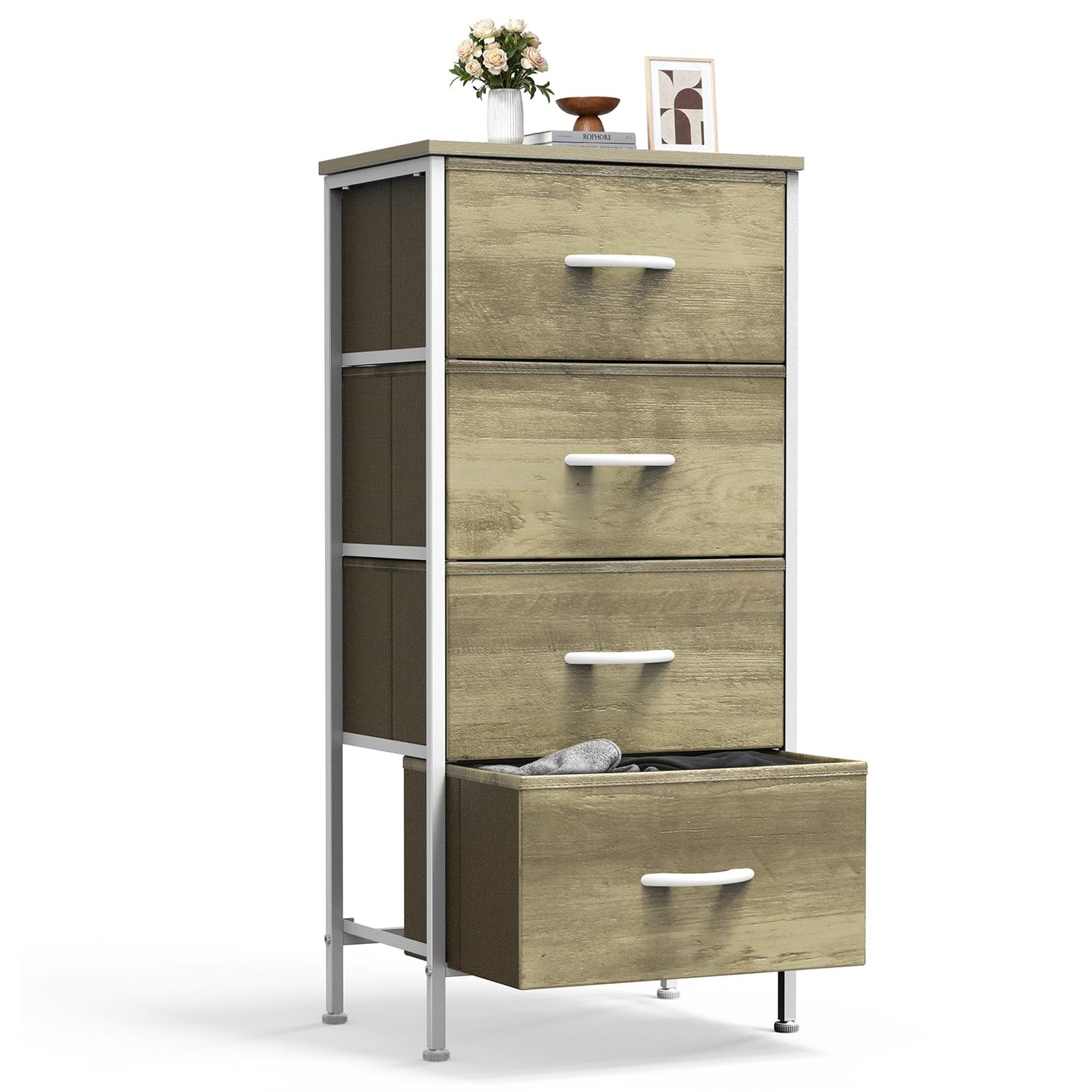 Sweetcrispy 4-Drawer Fabric Dresser Storage Tower Nightstand Chest