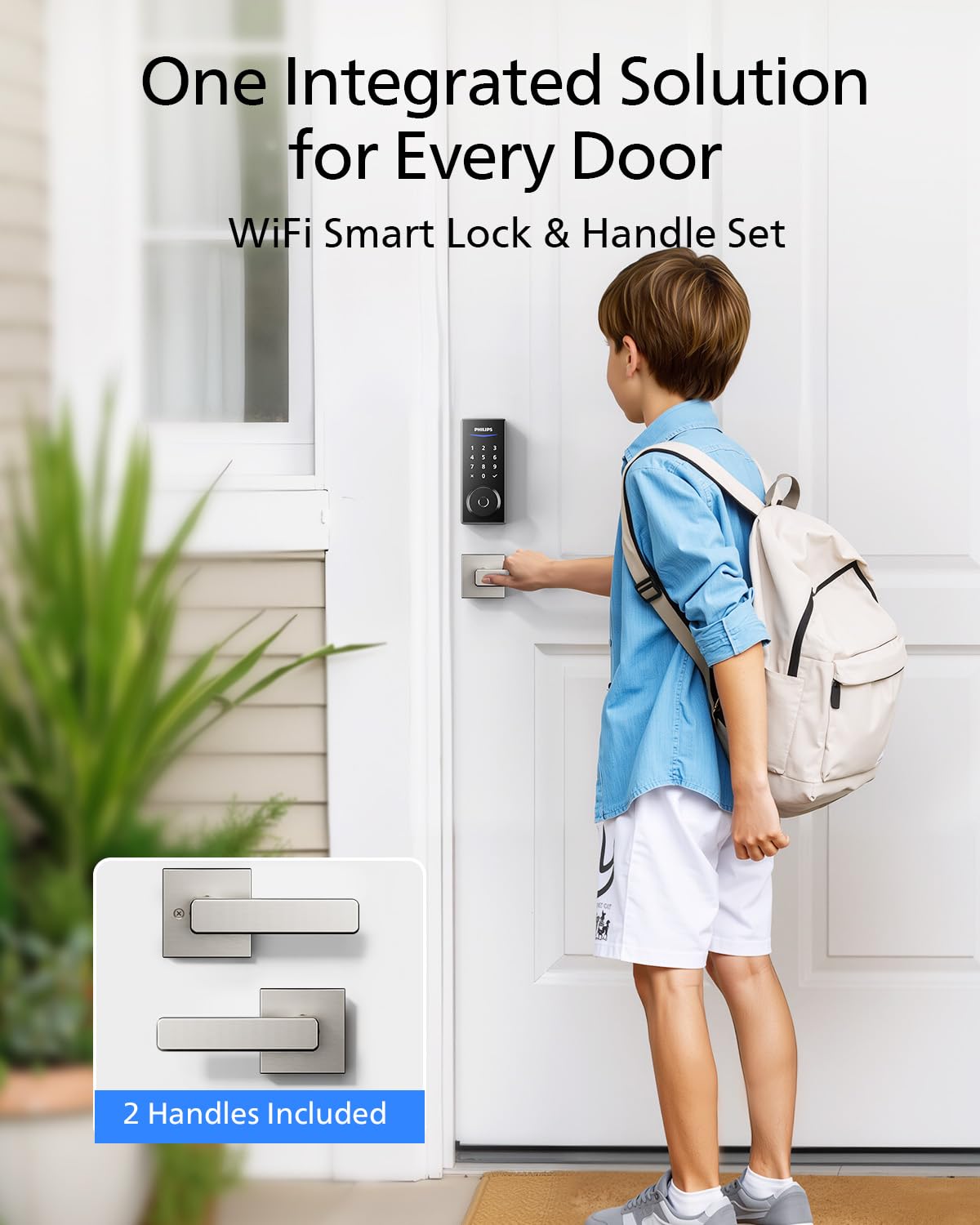 Philips WiFi Smart Lock with Handle, Fingerprint Keyless Entry Door Lock with WiFi Bridge, Smart Locks for Front Door with Handle Set, APP Remote Control, Work with Alexa&Google Assistant, Auto-Lock