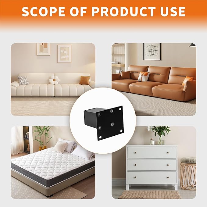 4Pcs 3Inch Metal Furniture Legs, Square Metal Cabinet Support Foot
