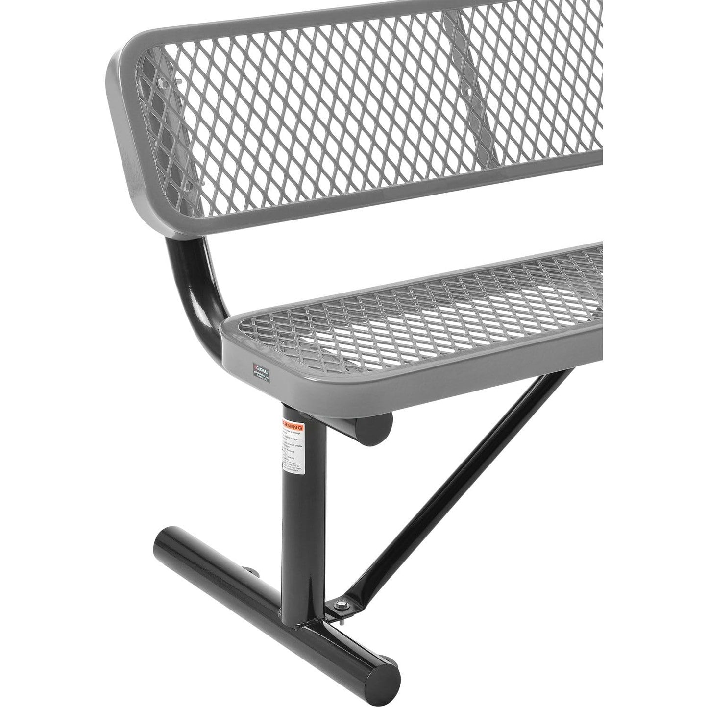 Global Industrial 4'L Heavy Duty Expanded Metal Mesh Bench with Backrest with Steel Frame, Portable Outdoor Bench, 1000 lbs Capacity, Gray, 48" L x 24" W x 33" H