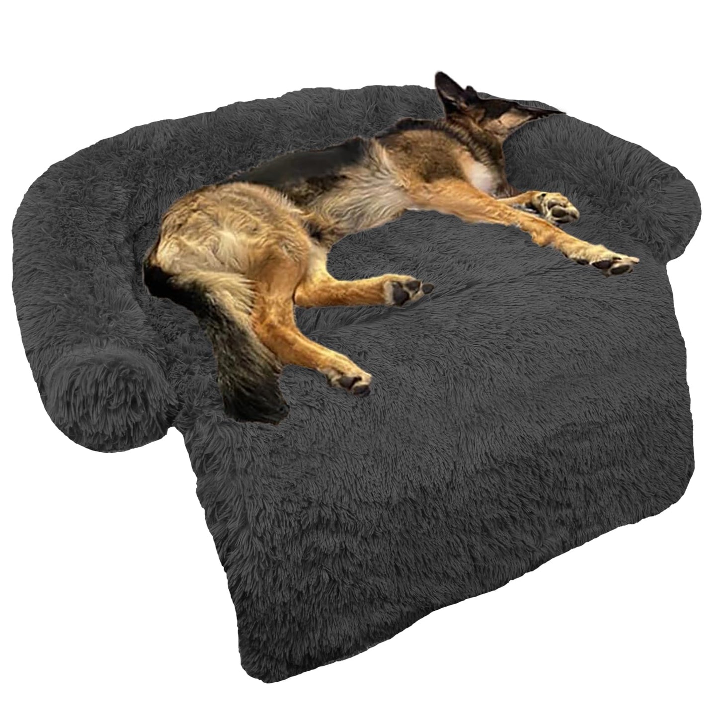 Calming Dog Bed Fluffy Plush Dog Mat for Furniture Protector with Removable Washable Cover for Large Medium Small Dogs and Cats (Large(45x37x6), Dark Grey)