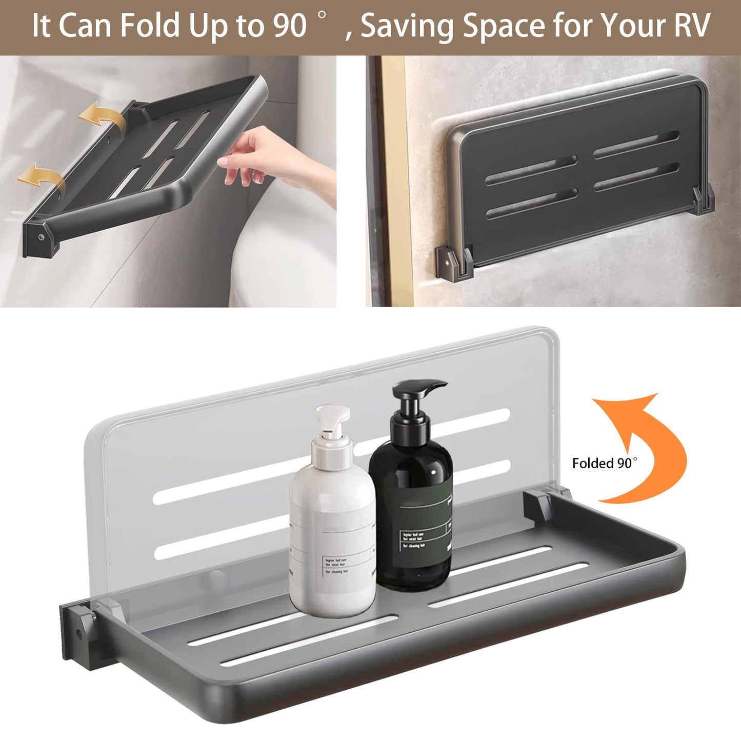SWEAMTING RV Aluminum Foldabling Shelf-Hidden,Small Folding Wall Shelves for Bathroom,VR,Campers,Kitchen.90°Folding Shelves for Room Wall,Waterproof and Space-Saving Foldable Shelf for Bathroom (2)