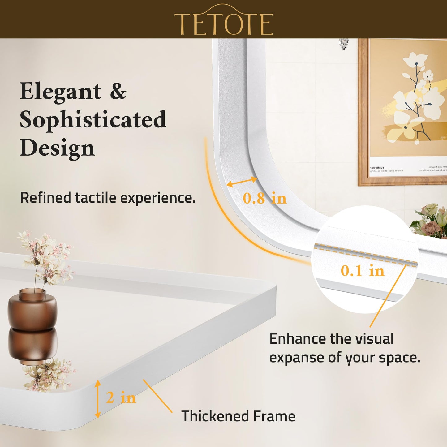 TETOTE 40 x 30 White Frame Mirror for Bathroom Metal Frame Wall Mounted Rectangle Mirror for Vanity with Sandy Textured Surface(Horizontal/Vertical)