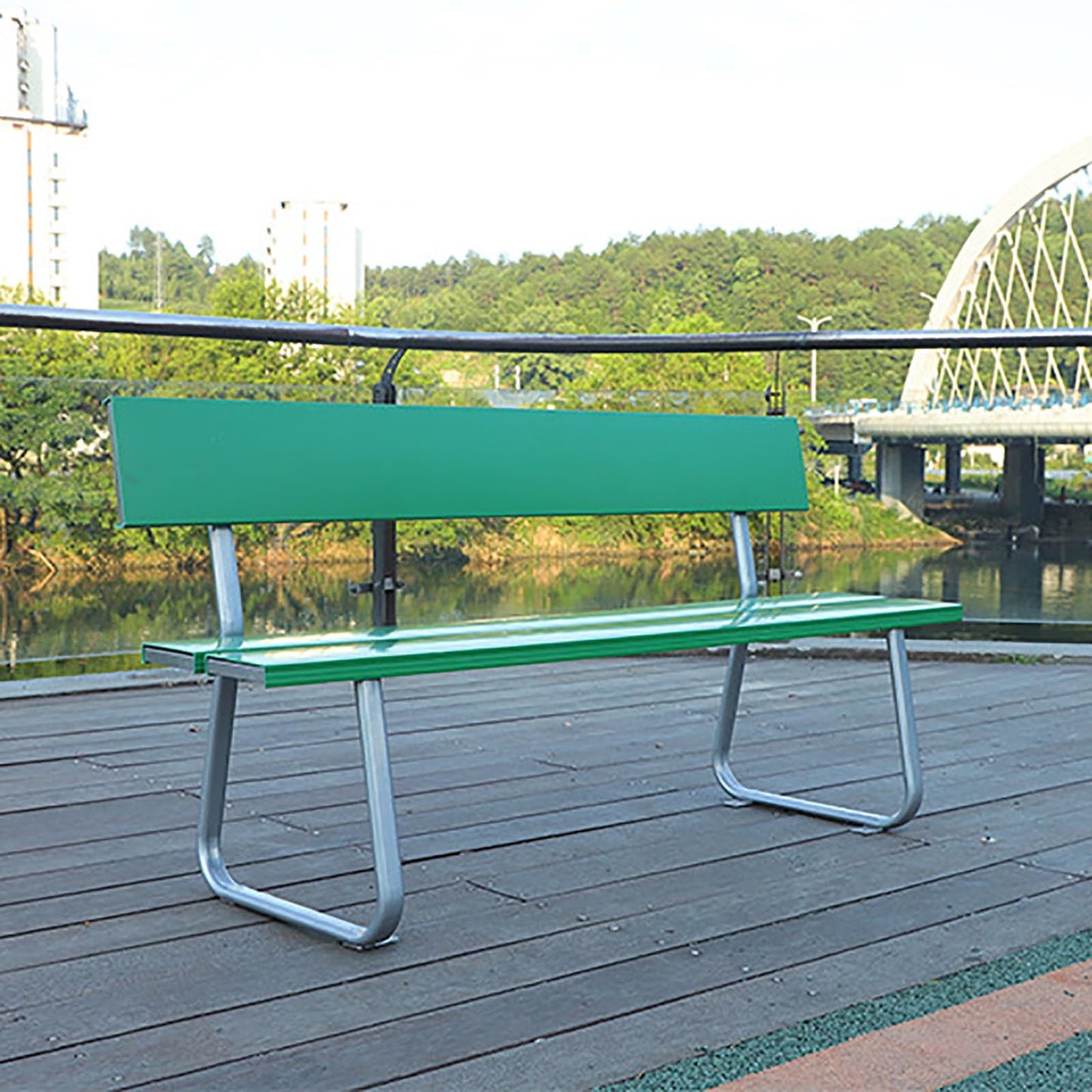 Green Outdoor Garden Bench, Powder Coated Metal Cast Iron PVC Patio Seat, Durable Park Bench for Front Porch, Lawn, Yard Decor, 120cm Deck Furniture,Green,120cm