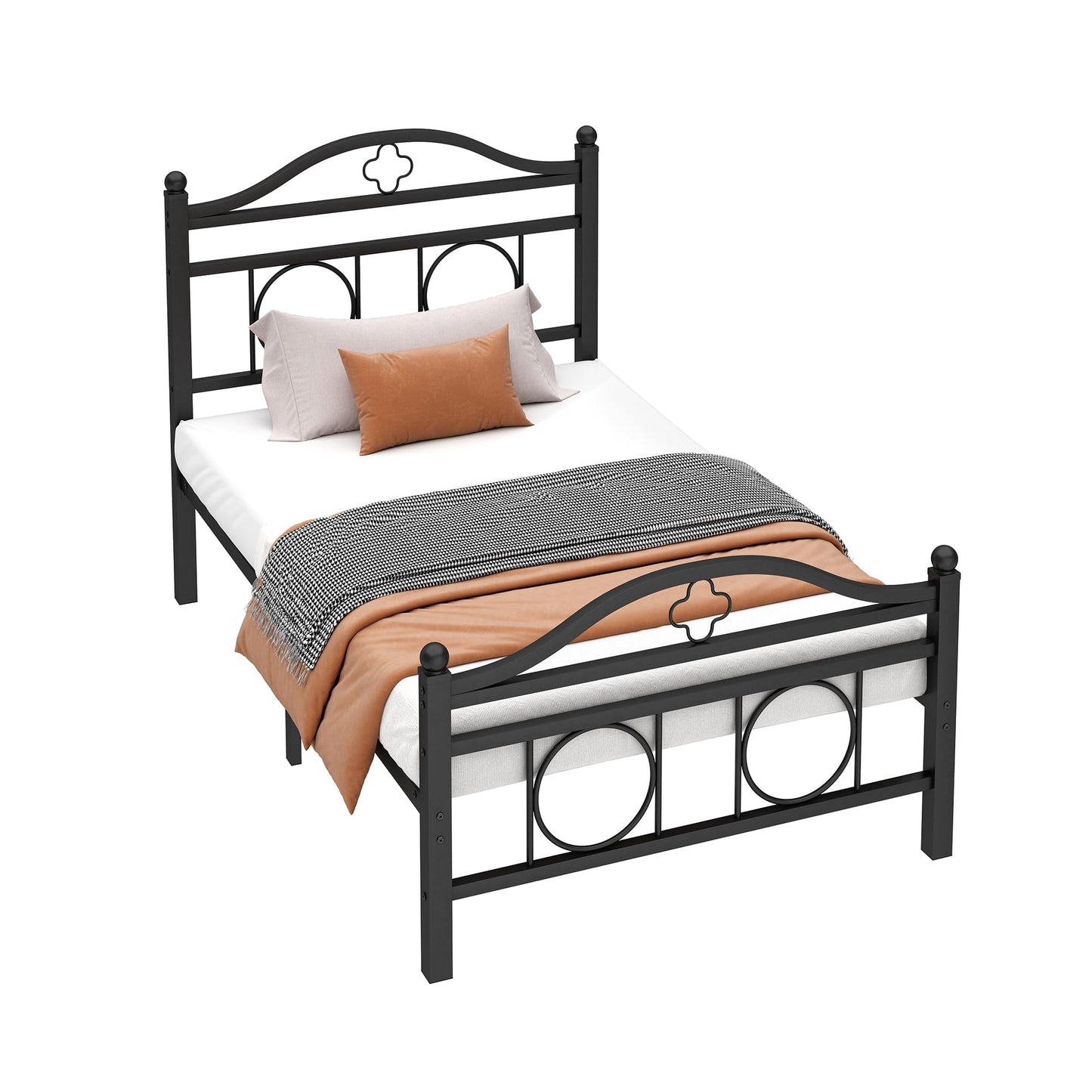 Vcaleets Twin Bed Frame with Headboard,Heavy Duty Steel Slats Support Mattress Foundation-Under Bed Storage, No Box Spring Needed, Noise Free