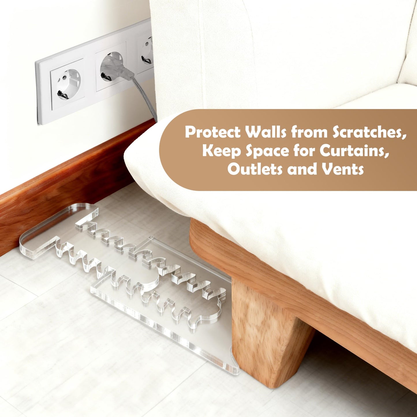 2 Pack Couch Wall Spacers Adjustable Length Furniture Protectors, Stoppers to Prevent Sliding, Under-Couch Stoppers, Protects Walls, Cuts Fire Risks, Saves Outlet Space, for Couches, Beds