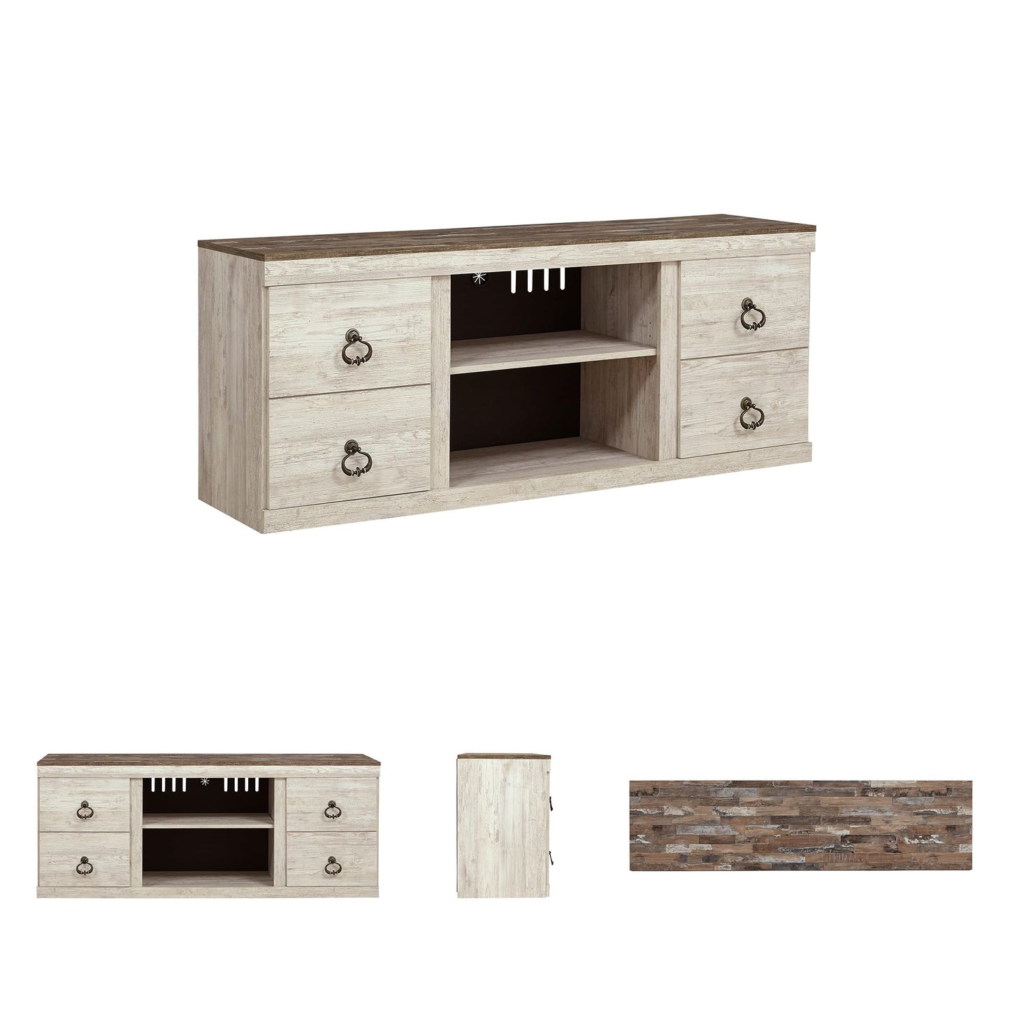 Signature Design by Ashley Willowton Shabby Chic Large TV Stand up to 60" with 3 Shelves and Fireplace Option, White