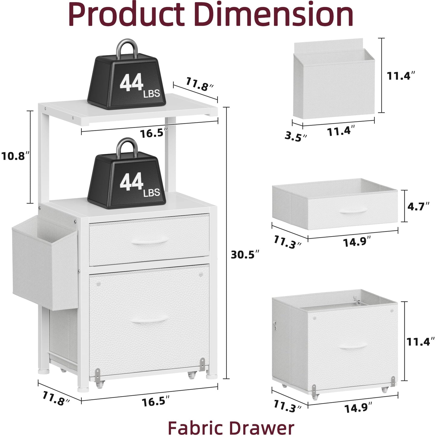 HIGDBFE File Cabinet with 2-Tier Shelf, Letter Size Drawer Filing Cabinet with Reversible Side Bag, Vertical Office Cabinet Printer Stand with Storage for Home Office, White, 16.5" W