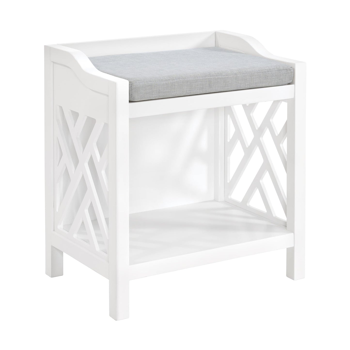 Alaterre Furniture Coventry Bench Stool with Cushion - Pine Wood Bench for Entryway or Bathroom Storage - Use as Shoe Rack, Vanity Chair and More (White)