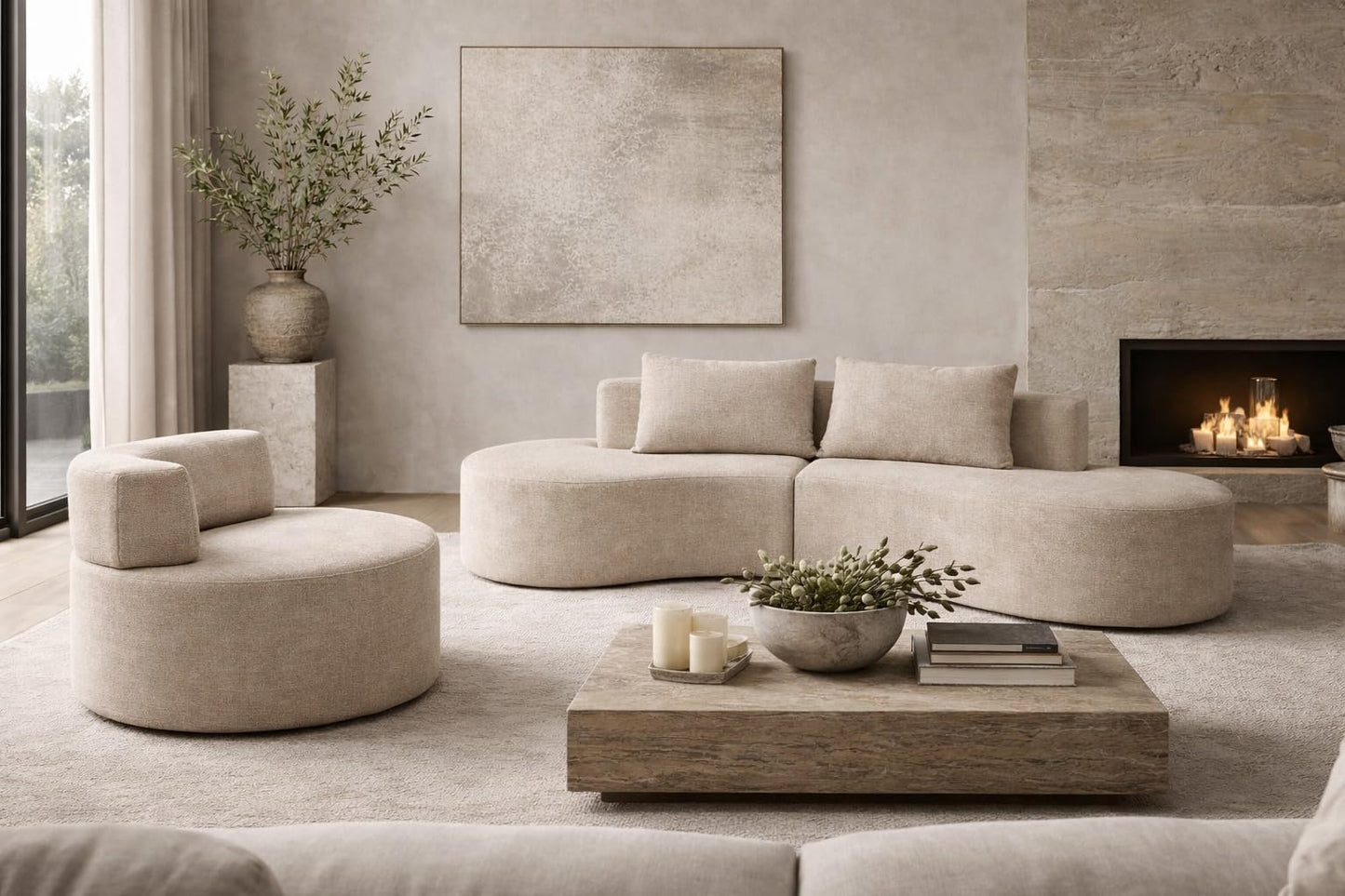 Cloud Frame Couch - Sold Separately- Indoor Outdoor Waterproof Unzippable Washable Circle Irregular Shape Sofa Modern Modular Sectional Minimalist Upholstered (Waterproof Beige, Left Piece)