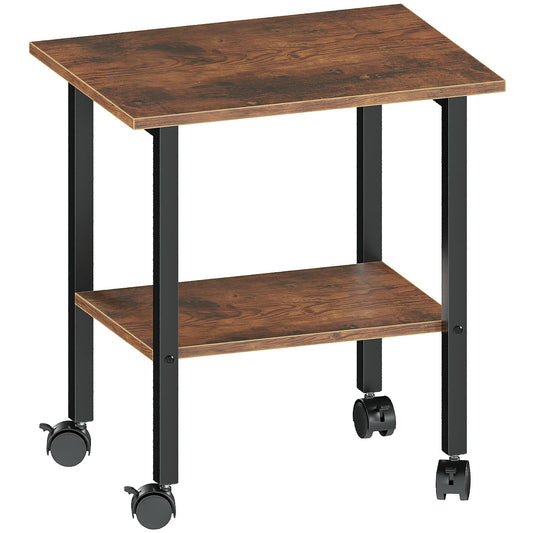 YQ JENMW 2 Tier Printer Stand with Storage, Under Desk Printer Table, Space-Saving Printer Table with Locking Wheels, Rolling Printer Cart for Home Office, Rustic Brown