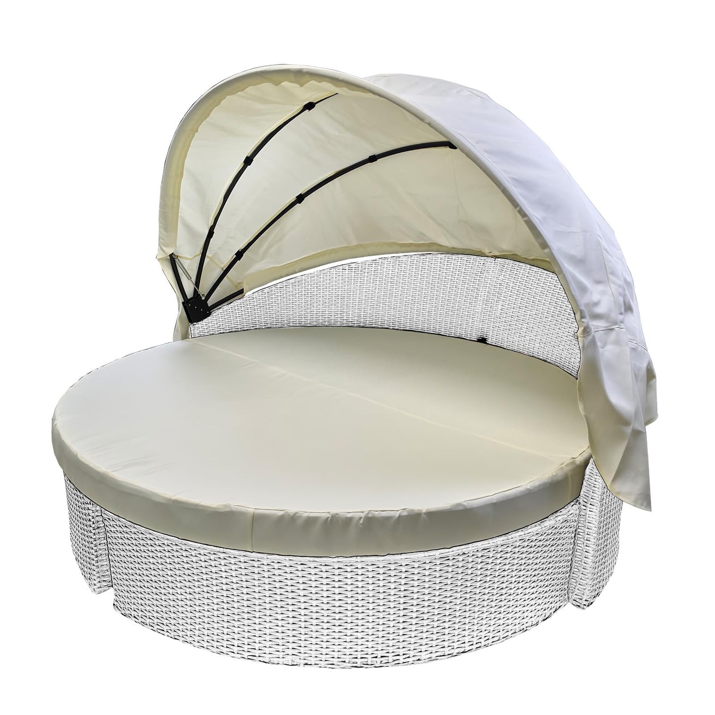 TQ369SM 66" Round Daybed Canopy Replacement Fabric, Patio Rattan Wicker Sunbed Top Canopies Cloth Easy Installation(No Frame) (Off-White, 66canopy)