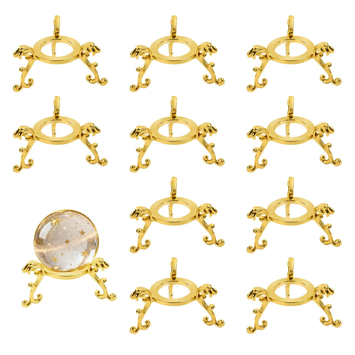 Dirvcp 10Pcs Gold Crystal Ball Stands, Gold Sphere Display Holder for 40mm-80mm Crystal Balls, Glass & Natural Stone Display Stand, Decorative Rock Organizer