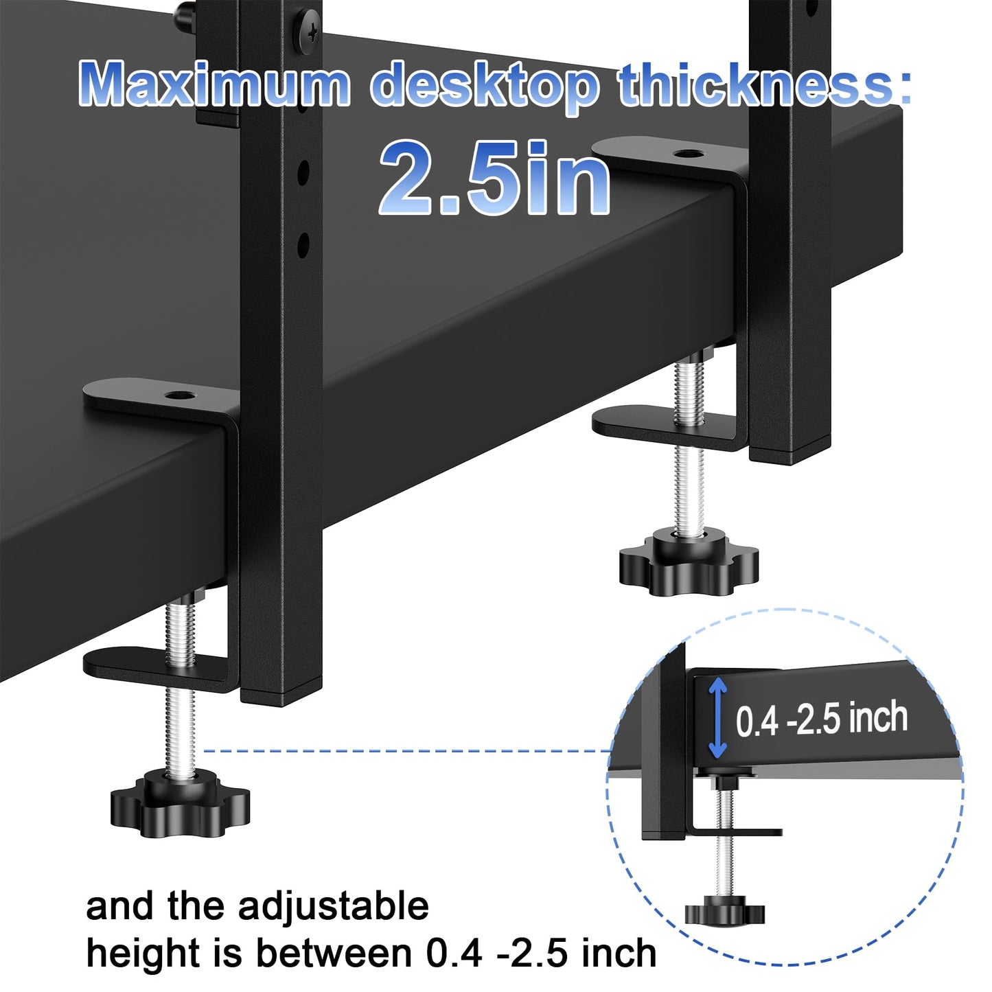 OUTIOE 2-Tier Desk Shelf, Expandable Under Desk Storage, Clamp on Desk Shelf, Desktop Accessories for Offices, Study Rooms, and Game Rooms (Black)