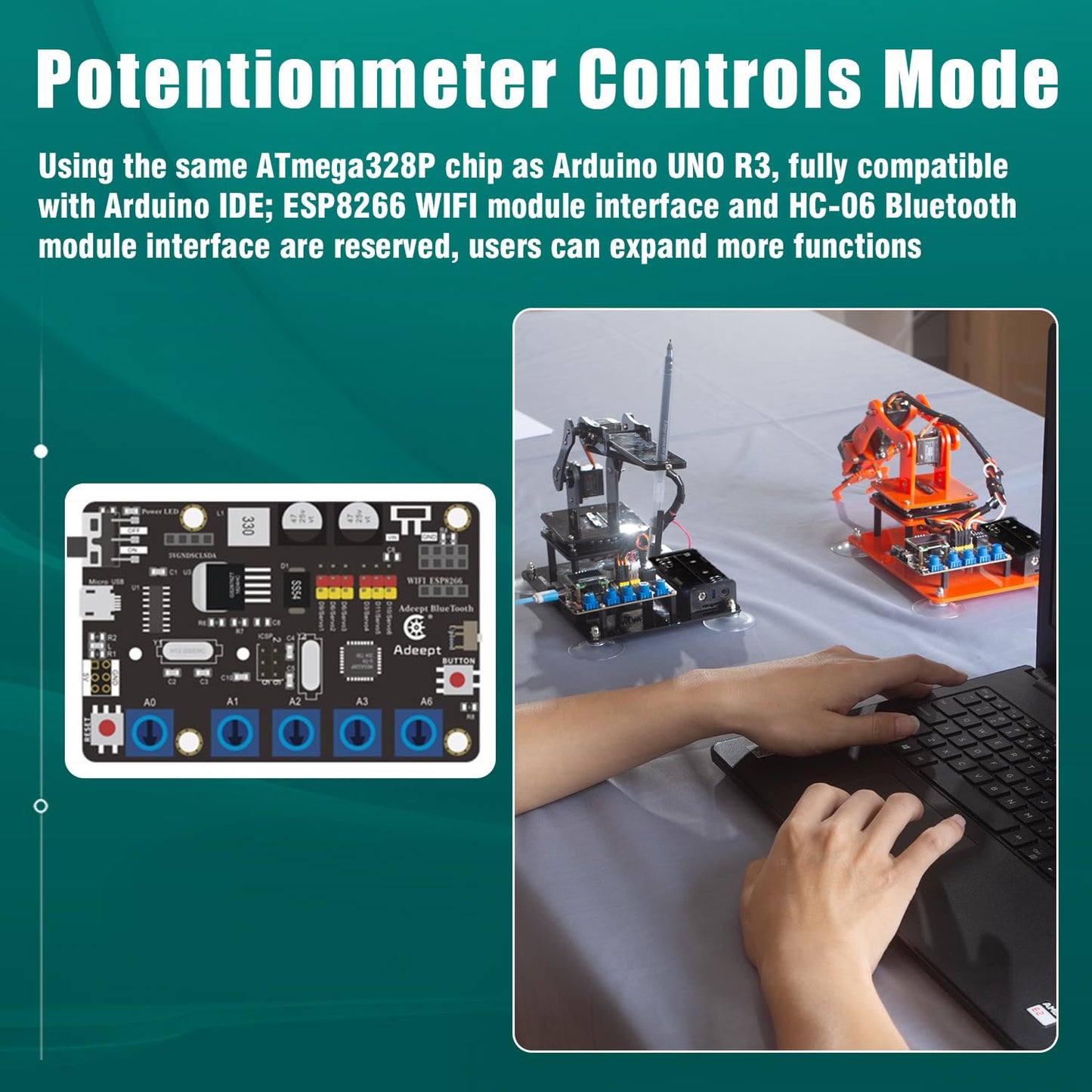 Adeept 5DOF Robotic Arm Kit Compatible with Arduino IDE, Programmable DIY Coding STEM Educational 5 Axis Build Robot Arm, Robot Starter Kit with OLED Display Processing Code and Tutorials - Black
