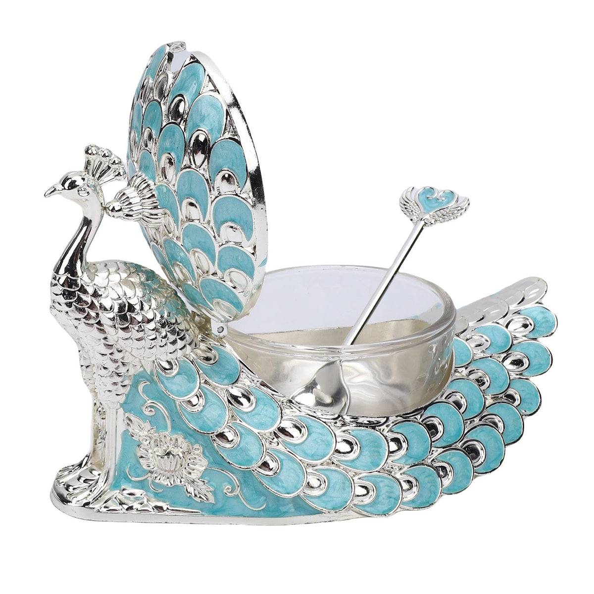 NOENNULL Sugar Bowl with Lid and Spoon Peacock Shaped Vintage Exquisite Embossed Sugar Container for Home Kitchen Coffee Bar Accessories