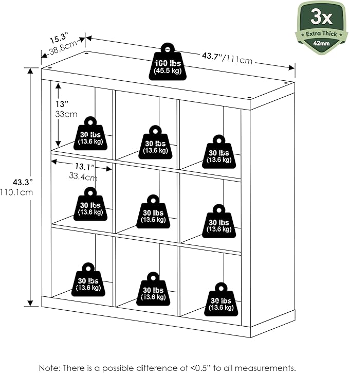 Furinno Cubicle Book Shelf, 9-Cube Bookshelf, Triple Thick Frame Cube Storage