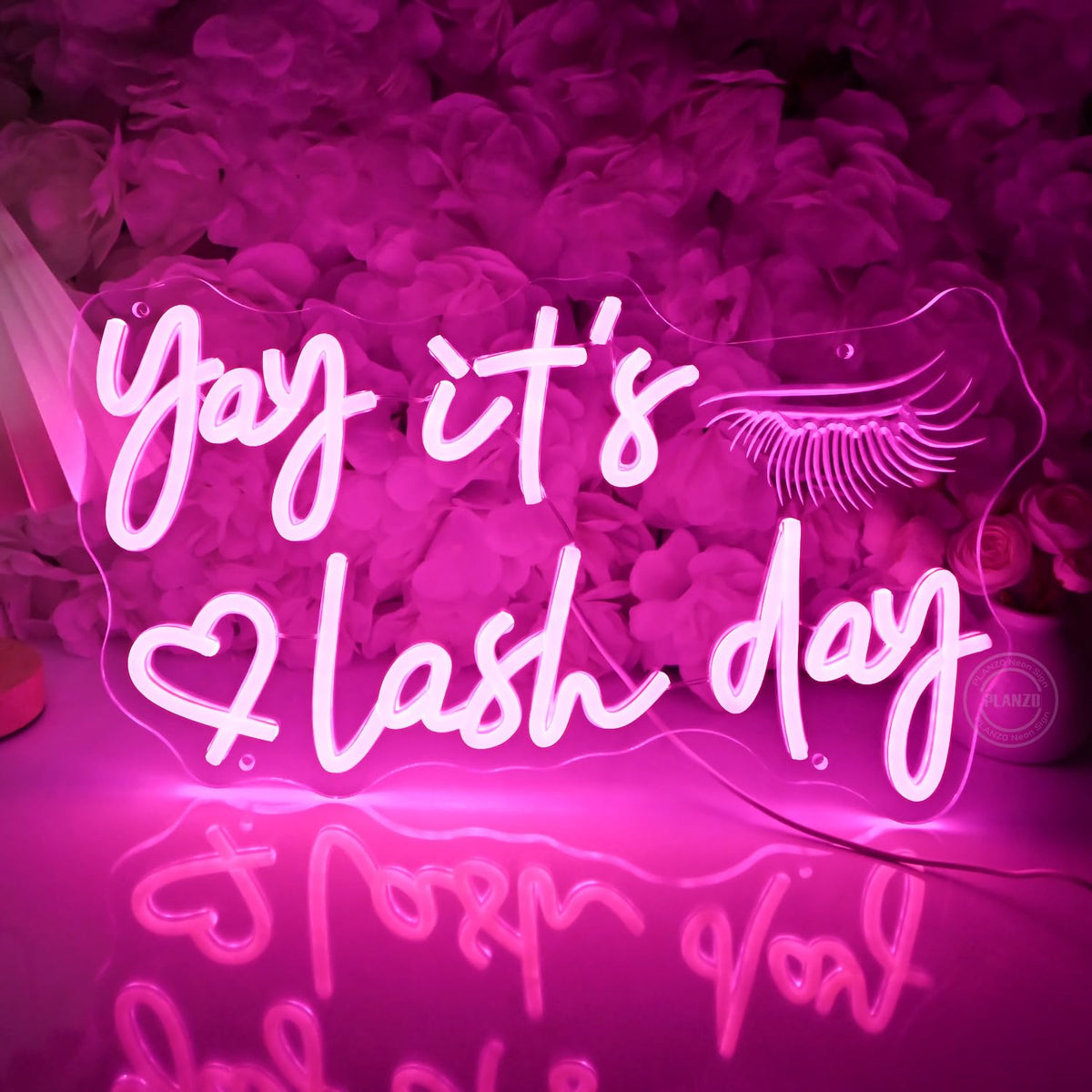 Planzo Yay It’s Lash Day Neon Sign Light for Lash Room Nail Studio Beauty Salon Pink LED Wall Sign Girl Makeup Bedroom Neon Light Wall Decor Lady Birthday Christmas Lash Tech Gift 5V USB 15.75"