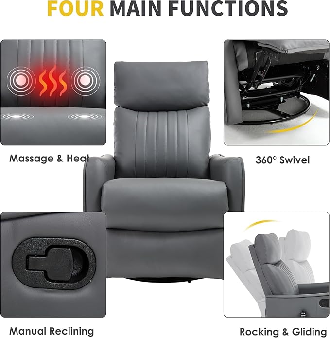 Trustyue Swivel Rocker Recliner Chair, 360° Swivel Recliner