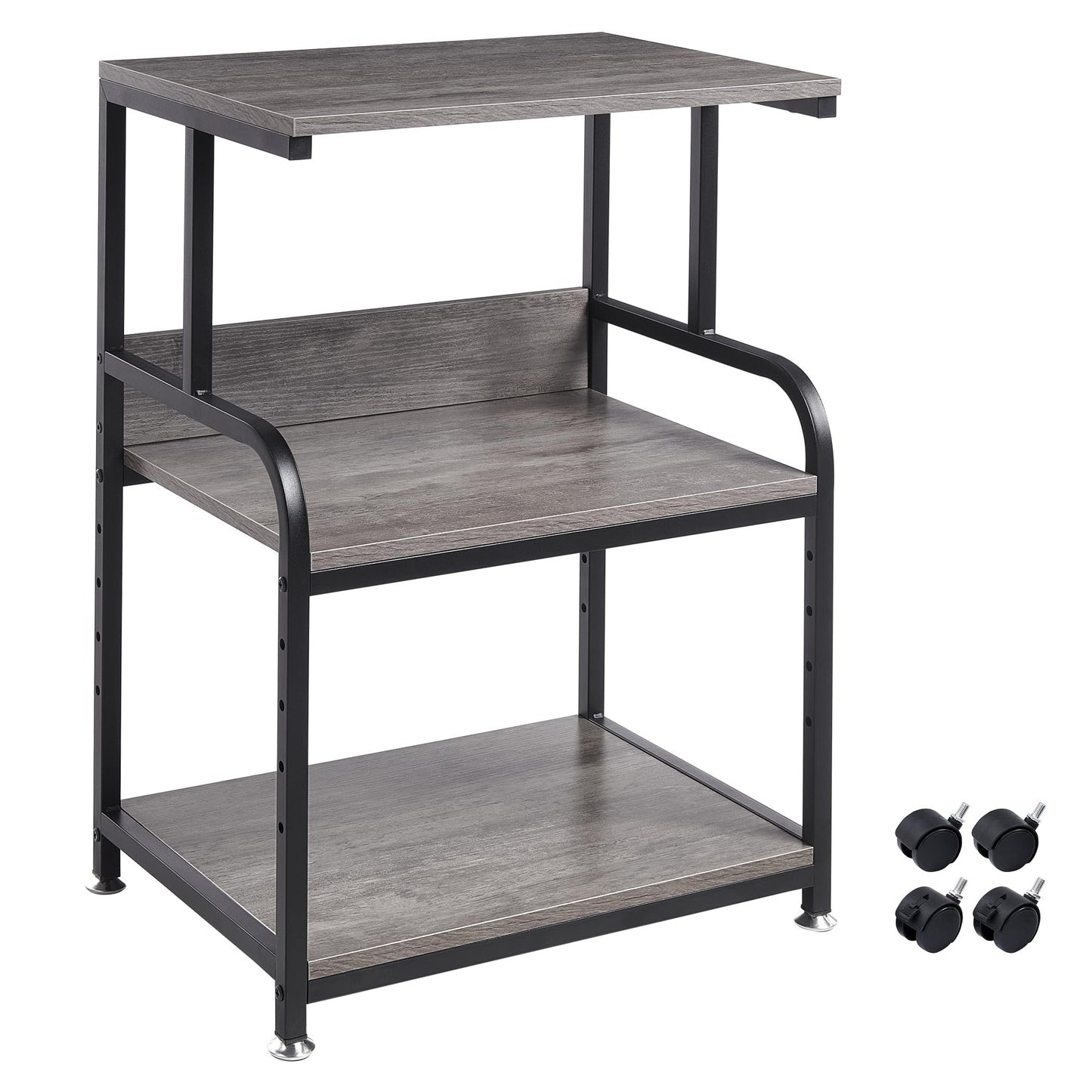 Fannova Printer Stand with Height Adjustable Storage Shelf, 3 Tier Mobile Printer Table with Wheels, Rolling Printer Cart for Home Office Organization, Gray