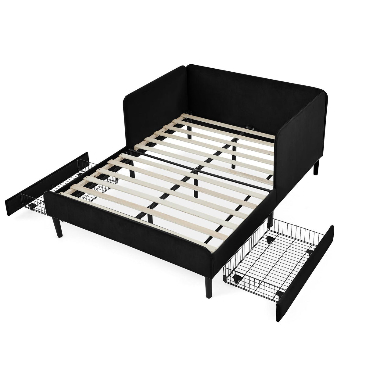 Bellemave Kids Bed with Rails, Full Upholstered Platform BedFrames with Rails and Storage Drawers for Kids, Full Daybed Frame for Boys/Girls/Adults, Black