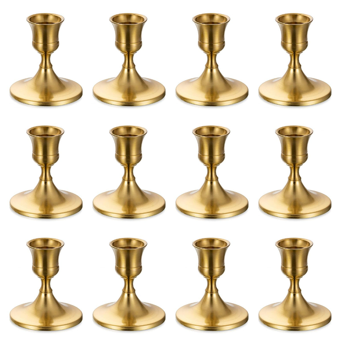 Sziqiqi Candlestick Holders Taper Candle Holders - Gold Candle Stick Candle Holder Bulk Decorative Table Centerpiece for Wedding Reception Christmas Dinner Bridal Showers Party Decor Pack of 12
