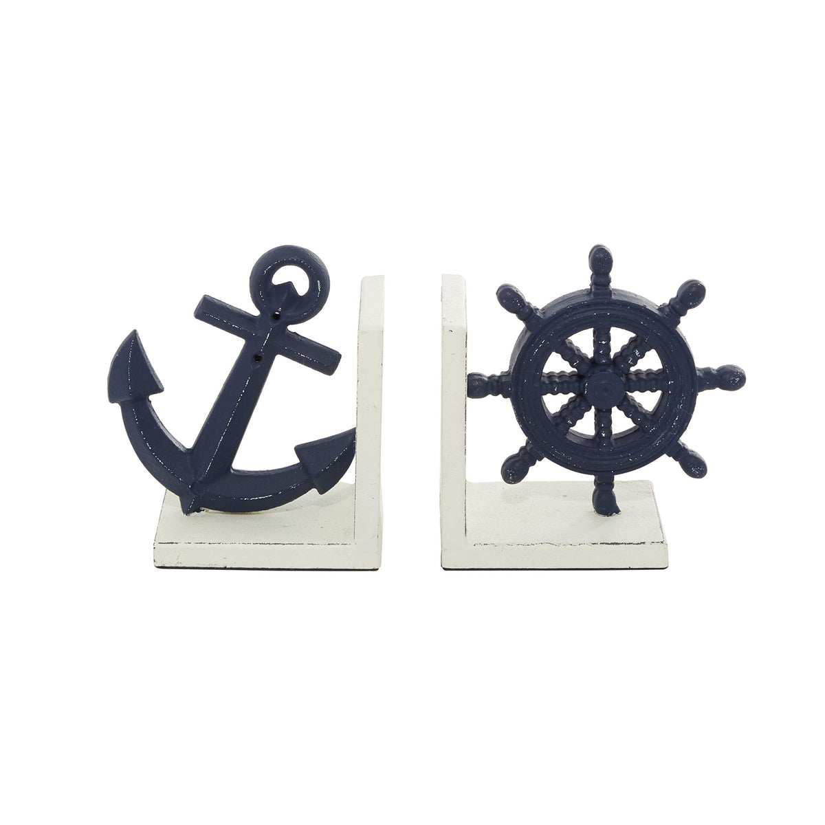 Deco 79 Metal Anchor and Ship Wheel Bookends, Set of 2 6"W, 6"H, Blue