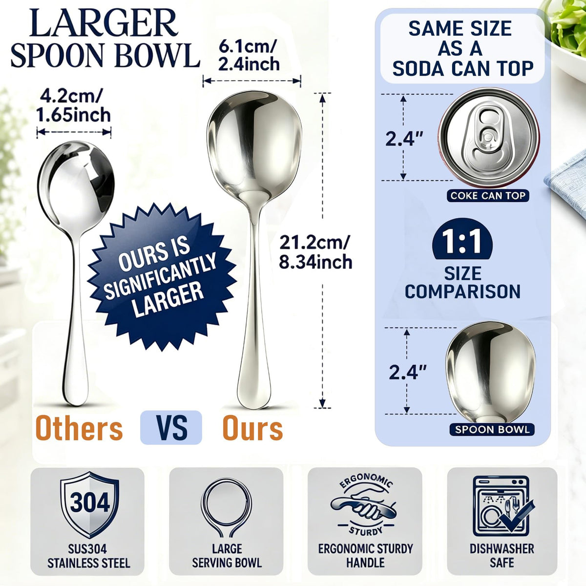 4-Piece Serving Spoons Set with 2 Spoon Rests, 18/8 Stainless Steel, 2 Slotted & 2 Solid Serving Spoons, Heavy Duty 304 Tableware for Buffet, Banquet & Kitchen Use