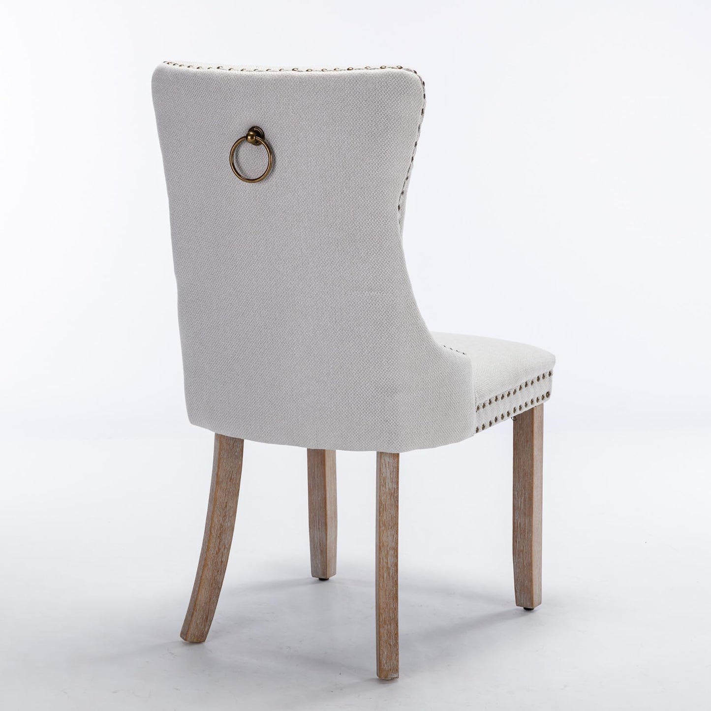 Ball & Cast Contemporary Upholstered Dining Chairs Set of 2, Button Tufted Kitchen Side-Chairs with Hang Ring & Nailhead Trims & Solid Wood Legs, 2-Piece Backrest Traditional Chair, Linen Beige