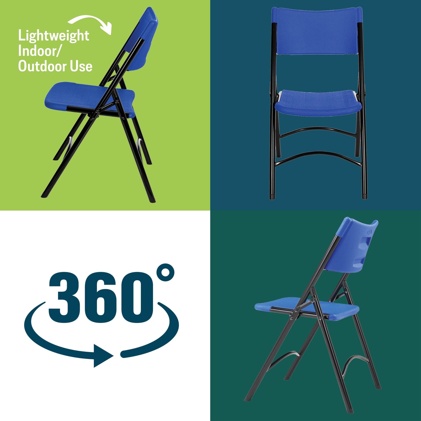 Plastic Portable Folding Chairs by National Public Seating – 600 Series Premium Lightweight Foldable Chairs for Indoor & Outdoor, Set of 4 – Comfortable, Durable, Institutional-Grade, Blue