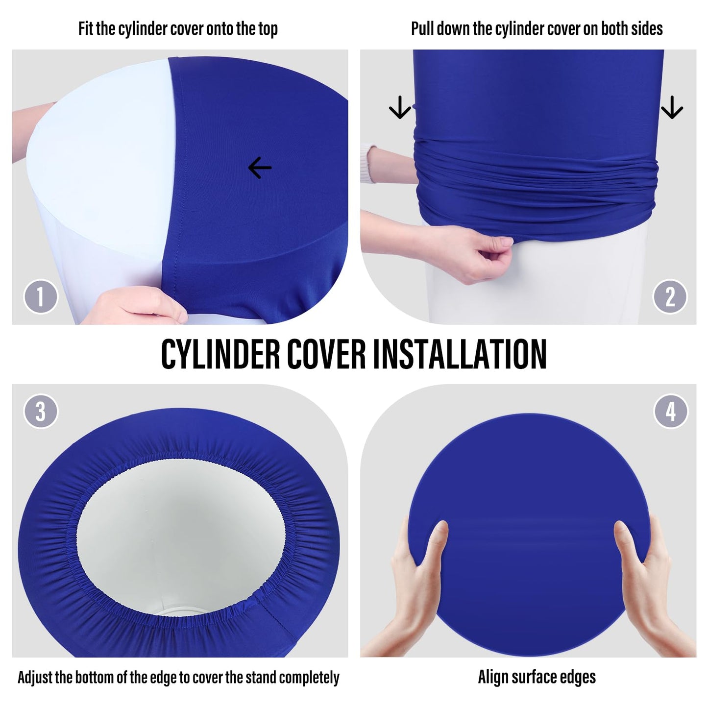LEBENGURU 3Pcs Cylinder Pedestal Stand Covers Royal Blue, Round Spandex Display Pedestal Covers, Elastic Cloth Plinth Pillar Cover for Parties Wedding Birthday Event Decor Props (Only Covers)