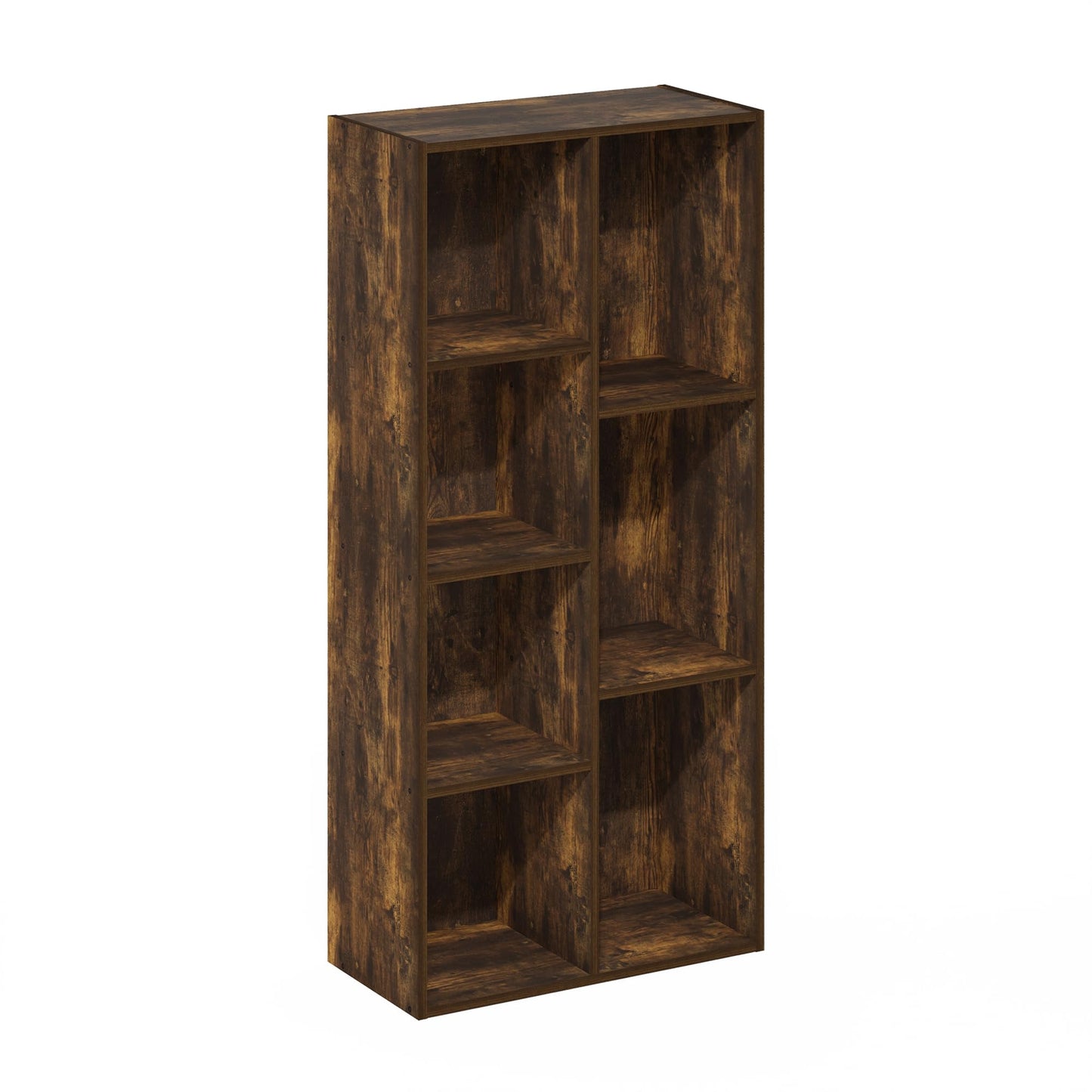 Furinno LUDER Book Shelf, 7-Cube Bookshelf, Bookcase with Open Shelves, 9.4 x 19.5 x 41.7, Easy Assembly, for Living Room, Bedroom, Home Office, Amber Pine