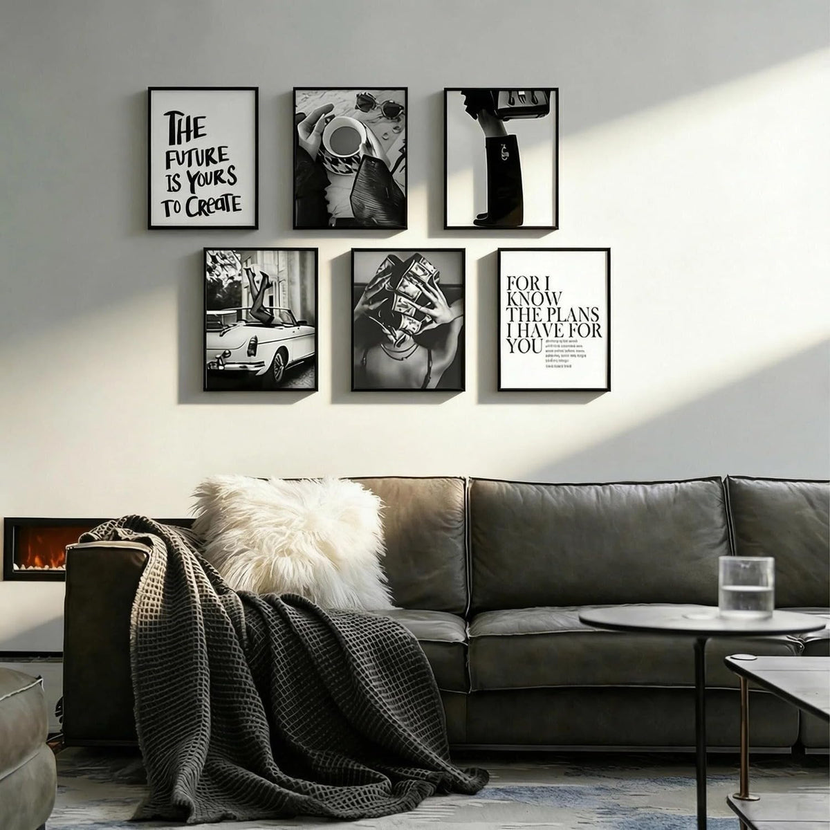 Trendy Black and White Wall Art Luxury Money Hair Rollers Girl Posters High Heels Motivational Quotes Home Decor for Bedroom Living Room Dormitory Modern Aesthetic Pictures Unframed 8x10 Inch
