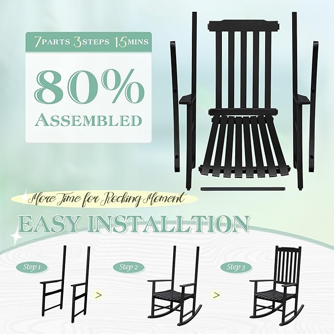 Flamaker Outdoor Rocking Chair Oversized Wooden Patio Chairs